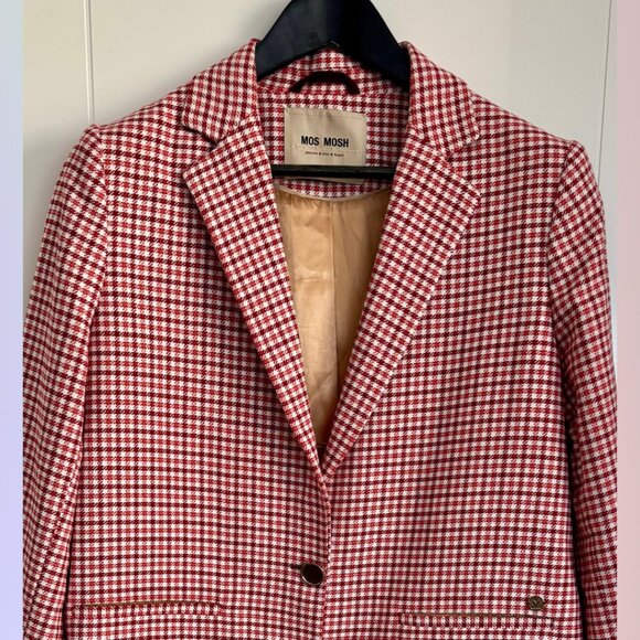 Mos Mosh Checkered Red Long Blazer – Size 42 - Picture 2 of 10